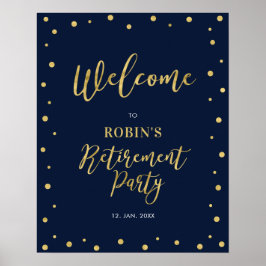 Welkomstteken voor Gold & Navy Confetti Retirement Poster