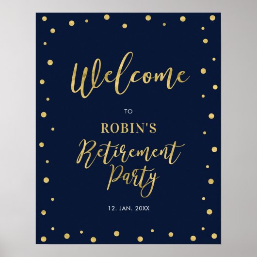 Welkomstteken voor Gold & Navy Confetti Retirement Poster (Voorkant)