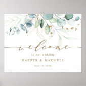 Welkomstteken voor gouden en groene botanische bru poster (Voorkant)