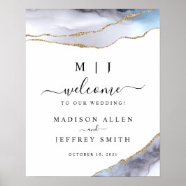 Welkomstteken voor gouden en marinesblauwe wijting poster