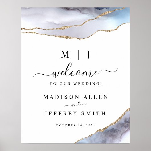 Welkomstteken voor gouden en marinesblauwe wijting poster (Voorkant)