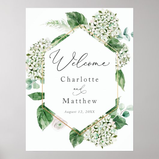 Welkomstteken voor hydrangea en Greenery Wedding Poster (Voorkant)