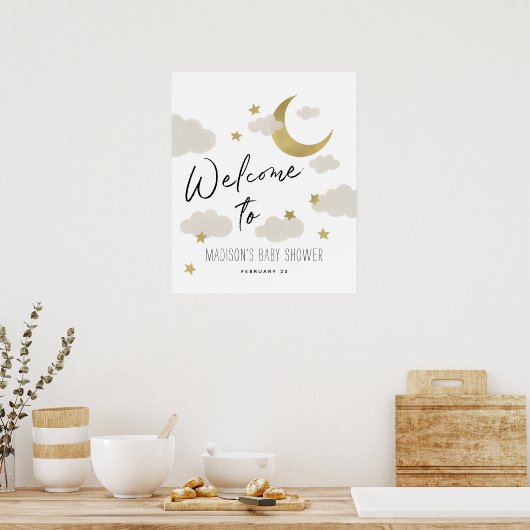 Welkomstteken voor maan en Achterzijde Baby shower Poster (Keuken)