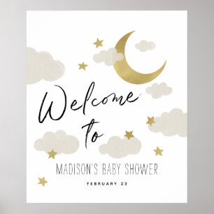 Welkomstteken voor maan en Achterzijde Baby shower Poster