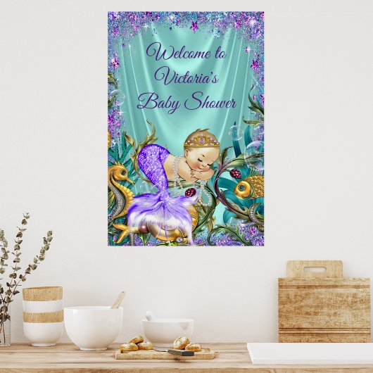 Welkomstteken voor Mermaid Baby shower Poster (Keuken)