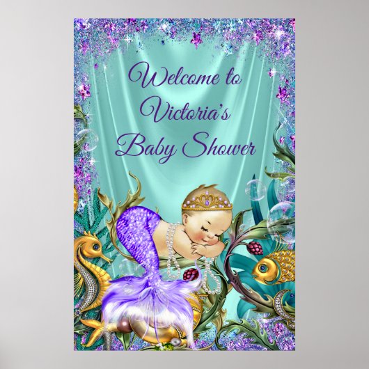 Welkomstteken voor Mermaid Baby shower Poster (Voorkant)