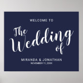 Welkomstteken voor modern Script Navy Blue Wedding Poster (Voorkant)