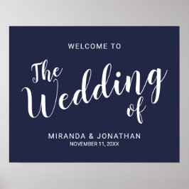 Welkomstteken voor modern Script Navy Blue Wedding Poster