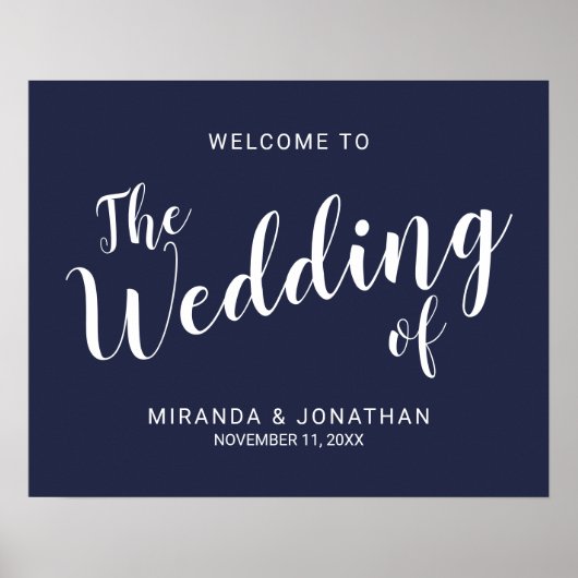 Welkomstteken voor modern Script Navy Blue Wedding Poster (Voorkant)