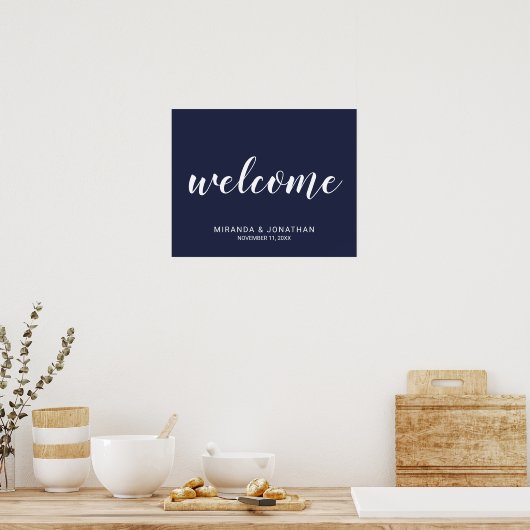 Welkomstteken voor modern Script Navy Blue Wedding Poster (Keuken)