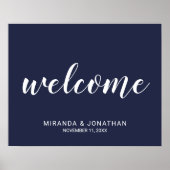 Welkomstteken voor modern Script Navy Blue Wedding Poster (Voorkant)