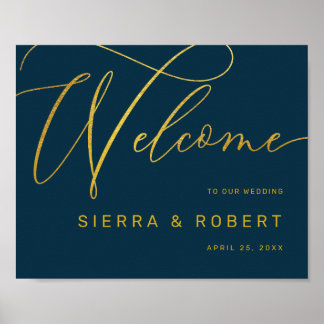 Welkomstteken voor moderne bruiloft Faux Gold Scri Poster