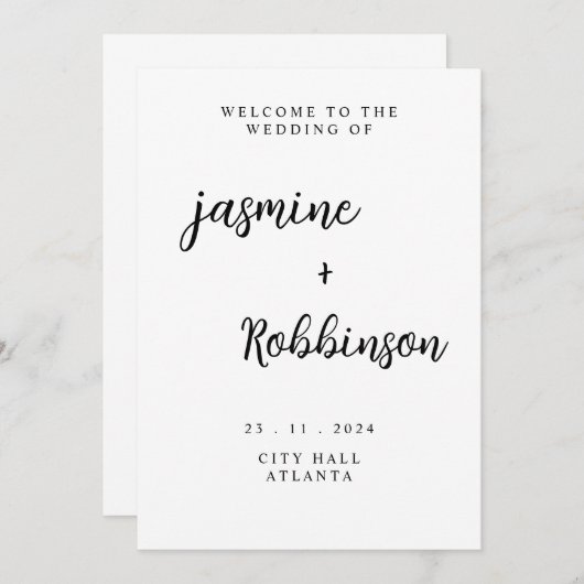 Welkomstteken voor moderne bruiloft kaart (Voorkant / Achterkant)