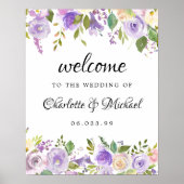 Welkomstteken voor Paarse en ivoren bruiloft Poster (Voorkant)