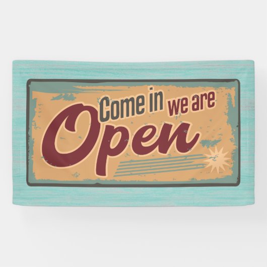 Welkomstteken voor Retro Open voor Bedrijven Spandoek (Horizontaal)