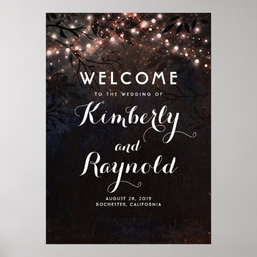 Welkomstteken voor roos Gold Rustic Tree Weddensch Poster (Voorkant)