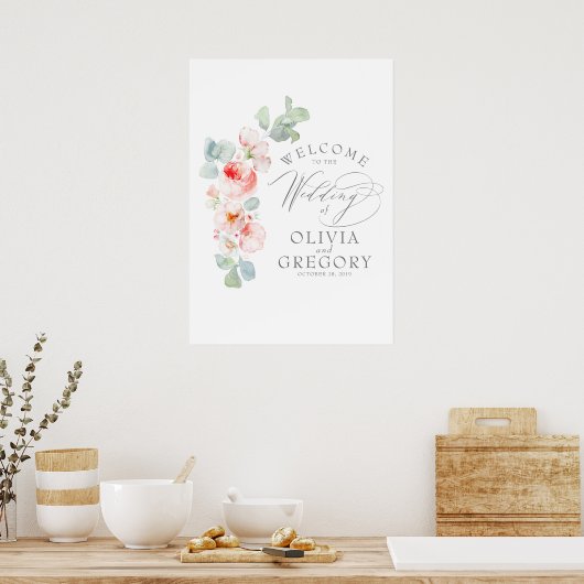 Welkomstteken voor roze Floral Weduwschap Poster (Keuken)