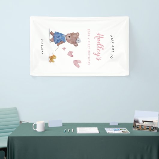 Welkomstteken voor roze Teddy Bear Birthday Party Spandoek (Beurs)