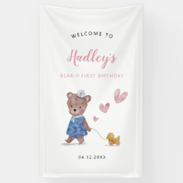 Welkomstteken voor roze Teddy Bear Birthday Party Spandoek