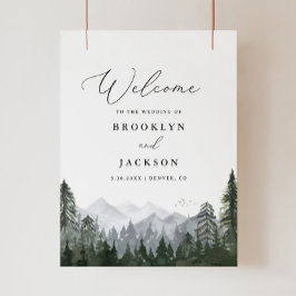 Welkomstteken voor Rustic Mountain Pine Tree Wedde Poster