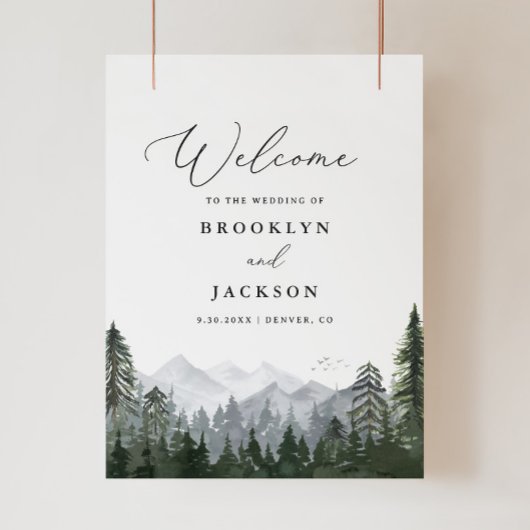 Welkomstteken voor Rustic Mountain Pine Tree Wedde Poster
