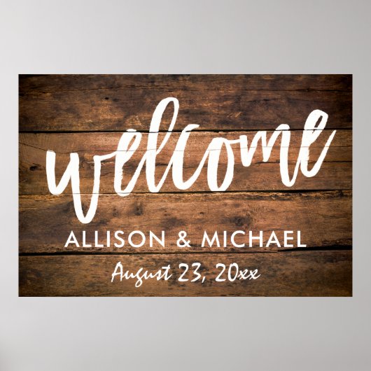 Welkomstteken voor Rustic Wood Wedding | EDITABELE Poster (Voorkant)