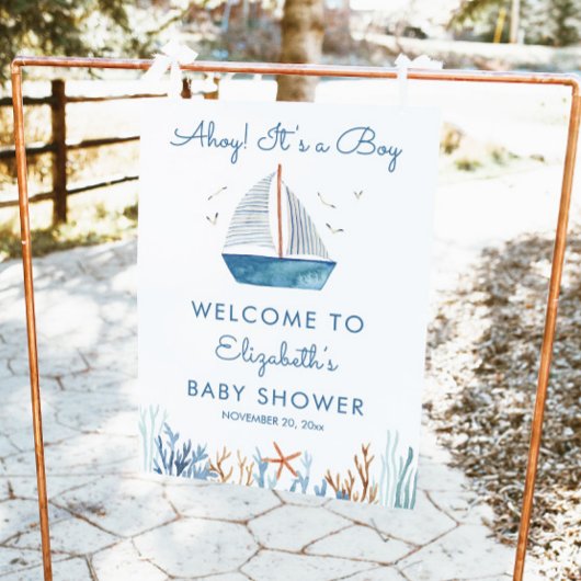 Welkomstteken voor Sailboot Boy Baby shower Poster