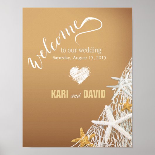 Welkomstteken voor Starfish Netting Beach Wedding  Poster (Voorkant)