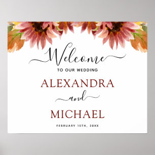 Welkomstteken voor Sunflower Burgundy Country Wedd Poster