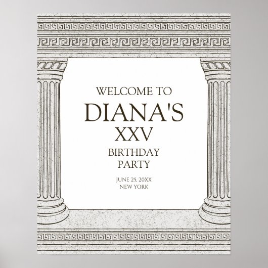 Welkomstteken voor toga-partij met stenen kolommen poster (Voorkant)