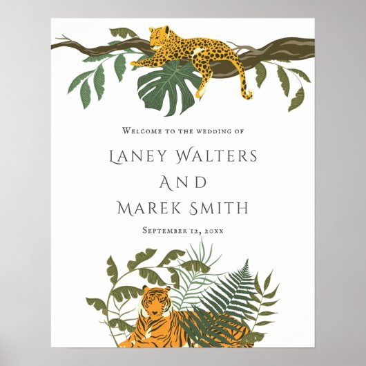 Welkomstteken voor Tropical Safari Animal Wedding Poster (Voorkant)