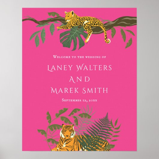 Welkomstteken voor Tropical Safari Animal Wedding Poster (Voorkant)