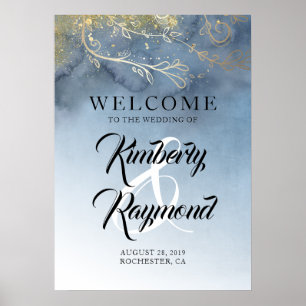 Welkomstteken voor usty Blue en Gold Modern Weddin Poster