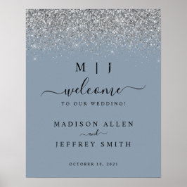 Welkomstteken voor usty Blue & Silver Glitter Wedd Poster