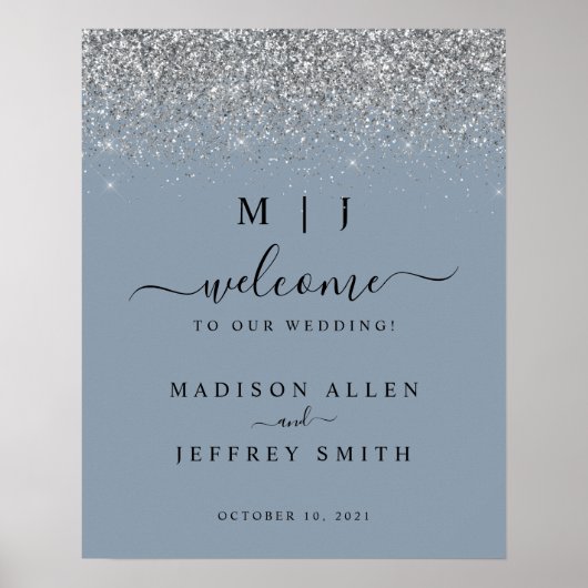 Welkomstteken voor usty Blue & Silver Glitter Wedd Poster (Voorkant)