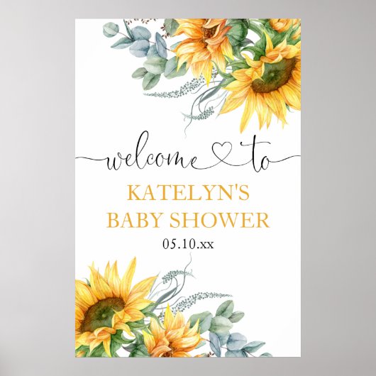 Welkomstteken voor zonnebloempitten Baby shower Poster (Voorkant)