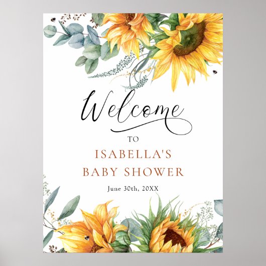 Welkomstteken voor zonnebloempitten Baby shower Poster (Voorkant)
