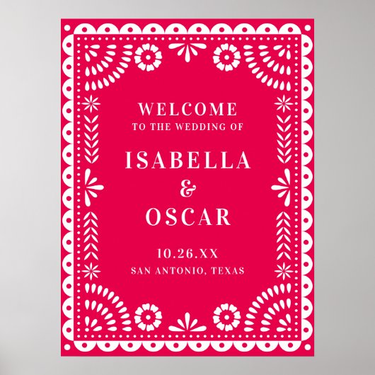 Welkomstteken warm roze papel Picado Weddenschap Poster (Voorkant)