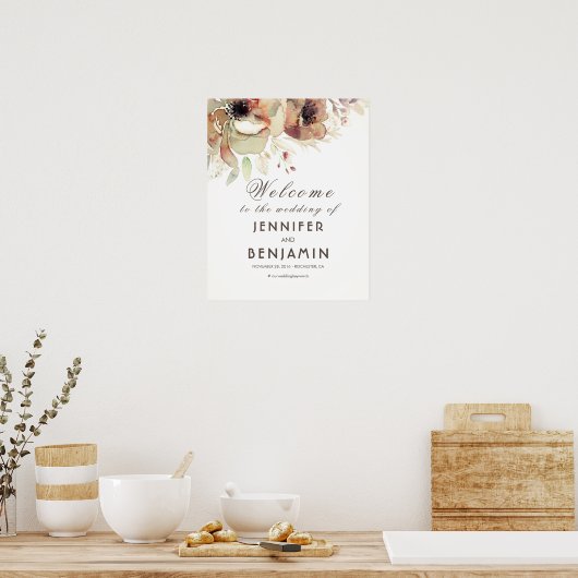 Welkomstteken waterverf Flowers Fall Weddenschap Poster (Keuken)