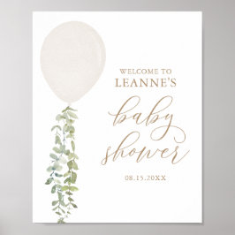 Welkomstteken Witte ballon Eucalyptus Baby shower Poster