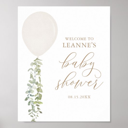 Welkomstteken Witte ballon Eucalyptus Baby shower Poster (Voorkant)