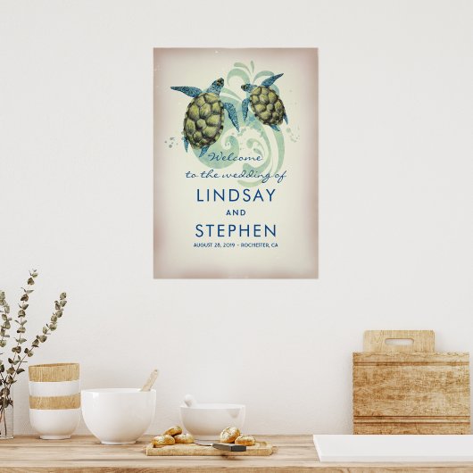 Welkomstteken zee Turtles Beach Weddenschap Poster (Keuken)