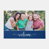 Welkomsttekst met familiefoto, blauw deurmat (Voorkant)