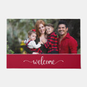 Welkomsttekst met familiefoto, rood deurmat (Voorkant)