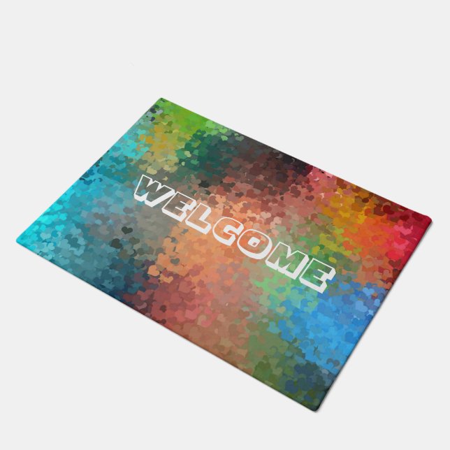 Welkomsttekst Moderne kleurrijke Abstracte Art Sja Deurmat (Schuin)