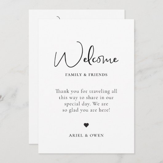 Welkomsttijdlijn voor bruiloft programmakaart (Voorkant / Achterkant)