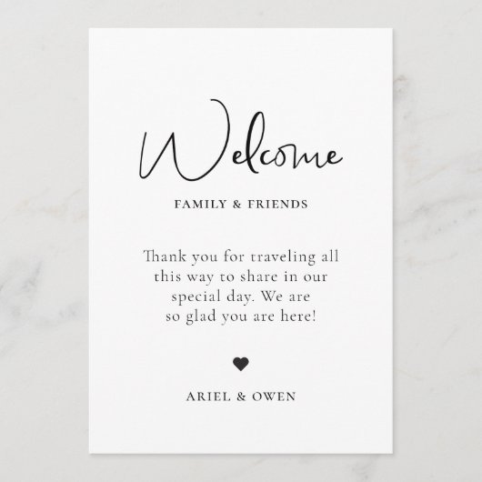 Welkomsttijdlijn voor bruiloft programmakaart (Voorkant)