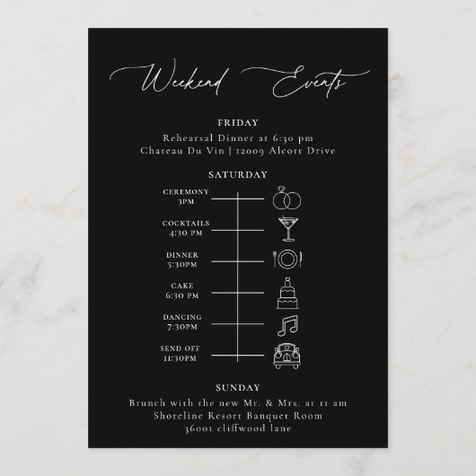 Welkomsttijdlijn voor bruiloft programmakaart (Achterkant)