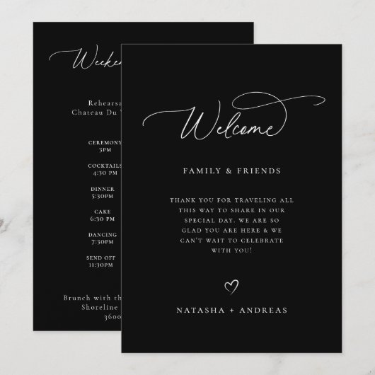 Welkomsttijdlijn voor bruiloft programmakaart (Voorkant / Achterkant)