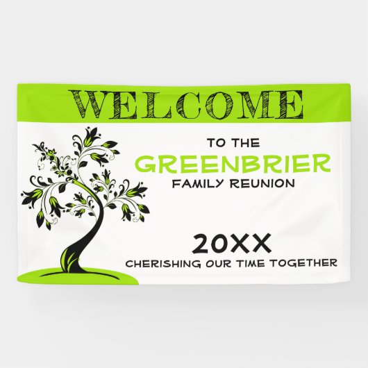 Welkomstversie van aangepaste serie Groene Floral Spandoek (Horizontaal)